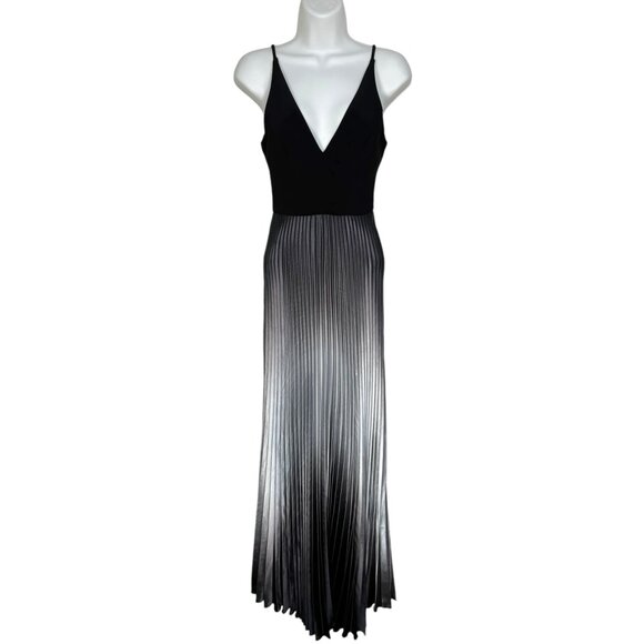 Aqua Pleated Shimmer Gown Black Silver Purple Metallic Maxi Dress Sleeveless 0 - Picture 7 of 15